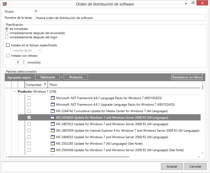 G DATA Patch Management – Orden de distribución de software
