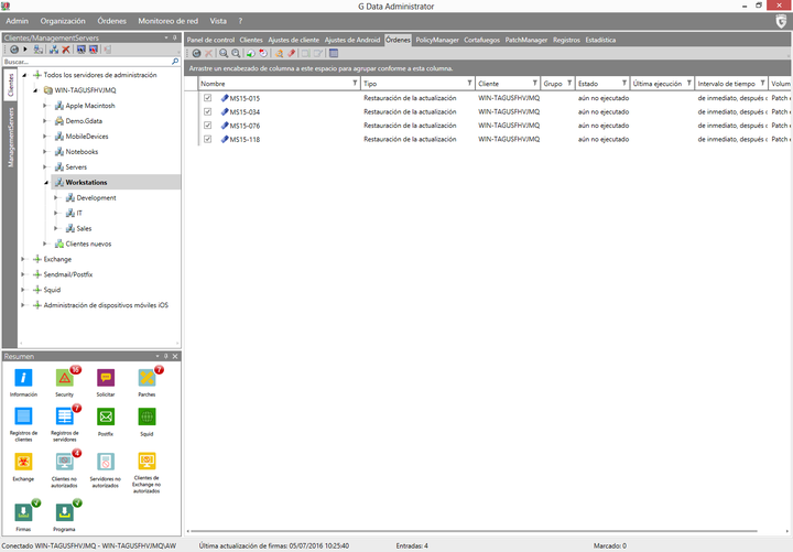 G DATA Patch Management – Lista de órdenes de restauración