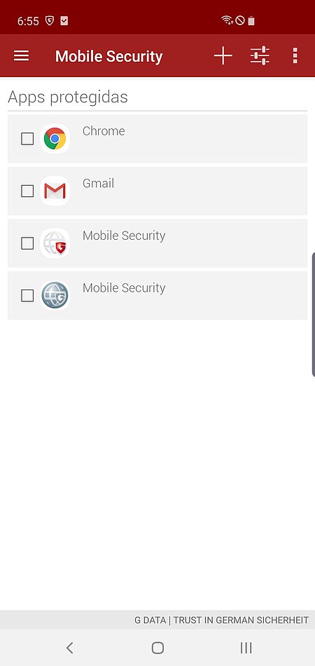 Captura de pantalla G DATA Mobile Security – Apps protegidas