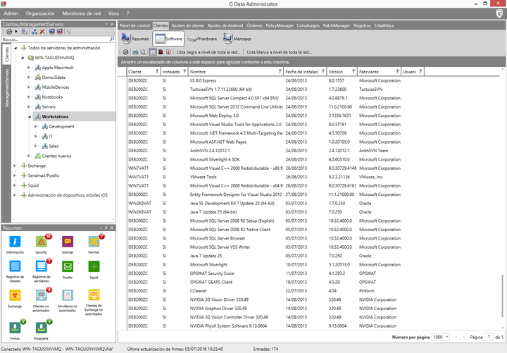 G DATA Patch Management – Vista general del software instalado